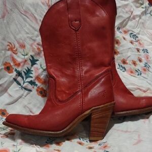 Frye Cherry Red Leather Heeled Boots